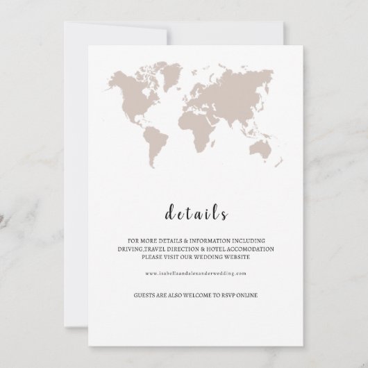 Invitation ELEGANT World Map Wedding details (Devant)