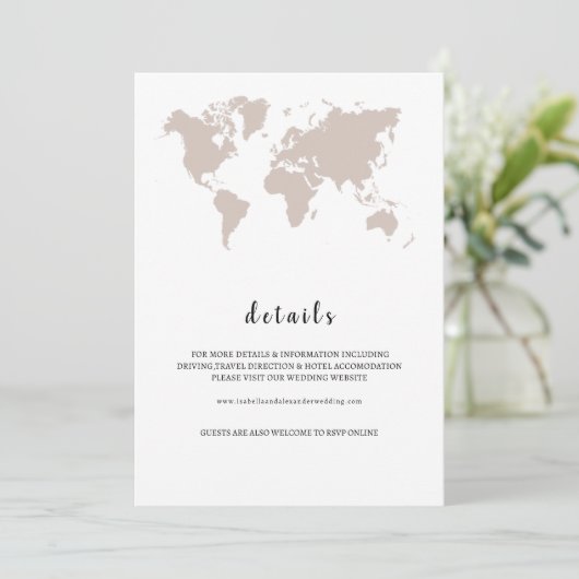 Invitation ELEGANT World Map Wedding details (Debout devant)