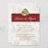 Invitation Élégant Xmas Mariage Diamond Leaf Swirl Gold Red 2 (Dos)