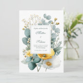 Invitation Elegant Yellow White Poppy Eucalyptus Watercolor (Debout devant)