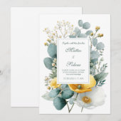 Invitation Elegant Yellow White Poppy Eucalyptus Watercolor (Devant / Derrière)