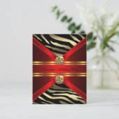 Invitation Elégant Zebra Animal Regal Red Gold Black Annivers (Debout devant)
