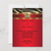 Invitation Elégant Zebra Animal Regal Red Gold Black Annivers (Dos)