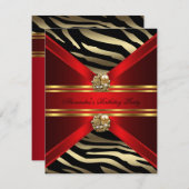 Invitation Elégant Zebra Animal Regal Red Gold Black Annivers (Devant / Derrière)
