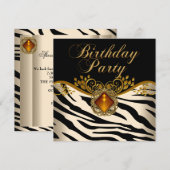Invitation Elégant Zebra Caramel Amber Black Gold Anniversair (Devant / Derrière)