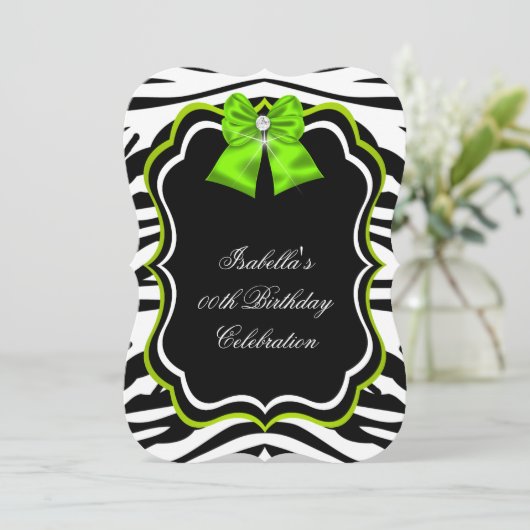Invitation Élégant Zebra Lime Green Diamond Party (Debout devant)