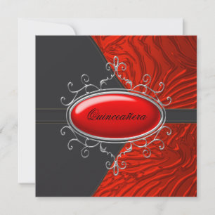 Invitation Élégant Zebra noir et rouge Quinceanera