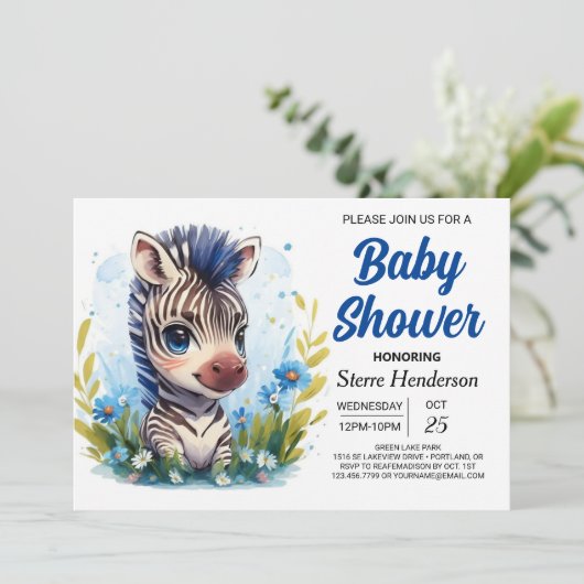 Invitation Elégant Zebra Safari Baby shower surprise (Debout devant)