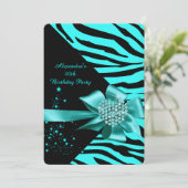 Invitation Elégant Zebra Turquoise Argent Coeur Bijou Anniver (Debout devant)