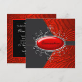 Invitation Elégant Zèbre Noir et Rouge Quinceanera (Devant / Derrière)