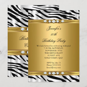 Invitation Elégant Zèbre Or Noir Diamant Argent Anniversaire 