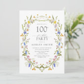 Invitation Elégante 100e fête d'anniversaire aquarelle floral (Debout devant)