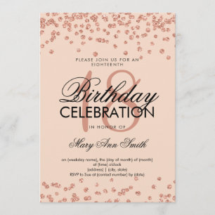 Invitation Elégante 18ème anniversaire Rose Parties scintilla