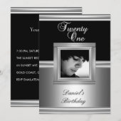 Invitation Élégante 21e 21 Anniversaire Soirée Noire Déco 5 (Devant / Derrière)