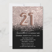 Invitation Élégante 21e anniversaire Black & Rose Gold Partie (Devant)