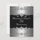 Invitation élégante 25e anniversaire Noir Argent 3 (Devant)