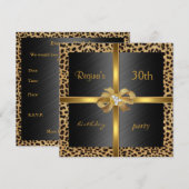 Invitation Élégante 30e Anniversaire Léopard Or (Devant / Derrière)