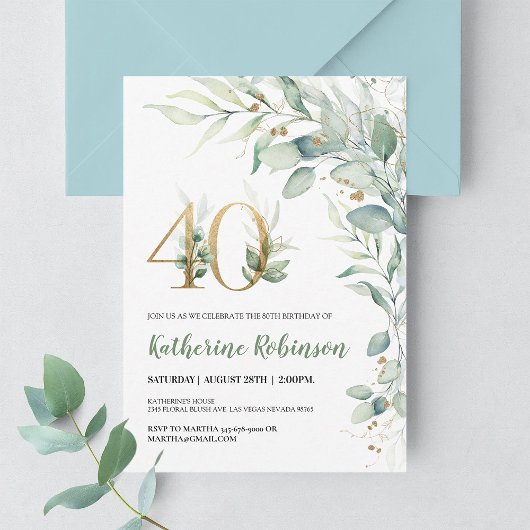 Invitation élégante 40 ans en or rose