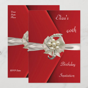 Invitation Élégante 40 ans Velours Rouge Perle Bij