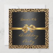 Invitation Élégante 40e Anniversaire Léopard Or (Devant)