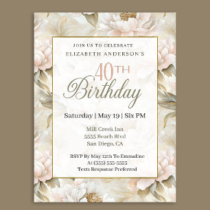 Invitation élégante 40e anniversaire Rose Pivoine