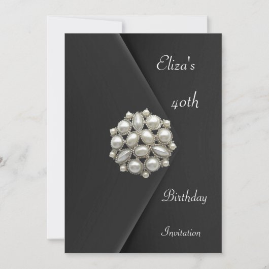 Invitation Élégante 40e Black Velvet Pearl Jewel (Devant)