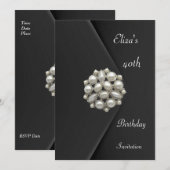 Invitation Élégante 40e Black Velvet Pearl Jewel (Devant / Derrière)