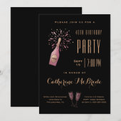 Invitation Élégante 40e fête d'anniversaire Champagne d'or no (Devant / Derrière)