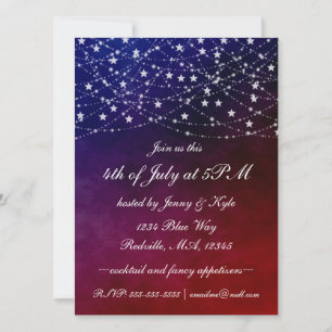 Invitation Élégante 4 juillet Twinkle Lights Stars Party