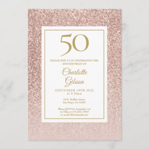 Invitation élégante 50 ans avec paillettes or rose