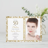 Invitation Élégante 50 & Fabuleuse soirée Feuille d'or décora (Debout devant)