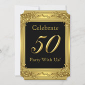 Invitation Élégante 50e Anniversaire de la fête Or 50 Noir 2 (Devant)