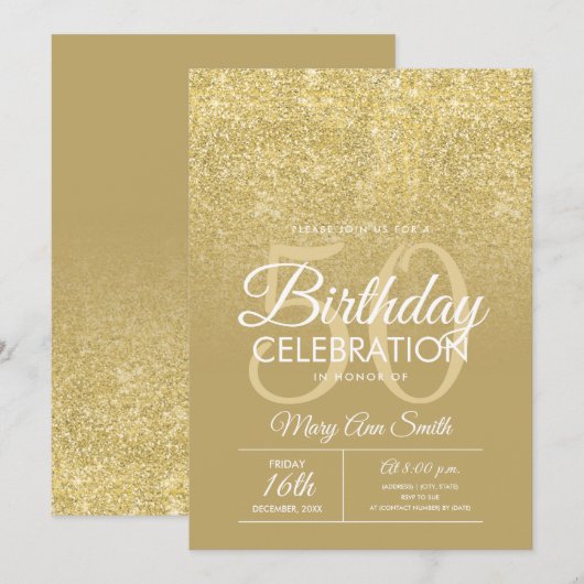 Invitation Elégante 50e anniversaire de la Parties scintillan (Devant / Derrière)