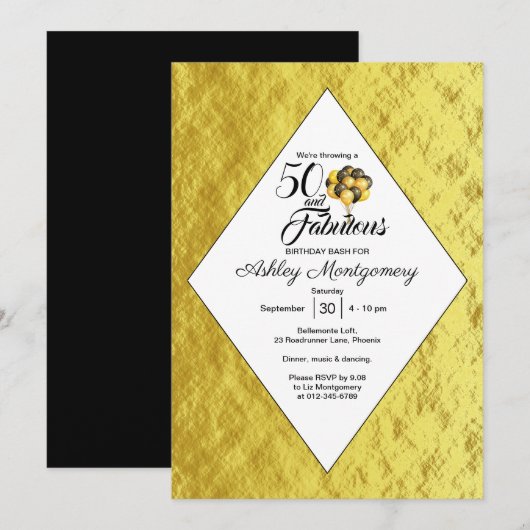 Invitation Élégante 50e anniversaire Gold Foil Typographie no (Devant / Derrière)