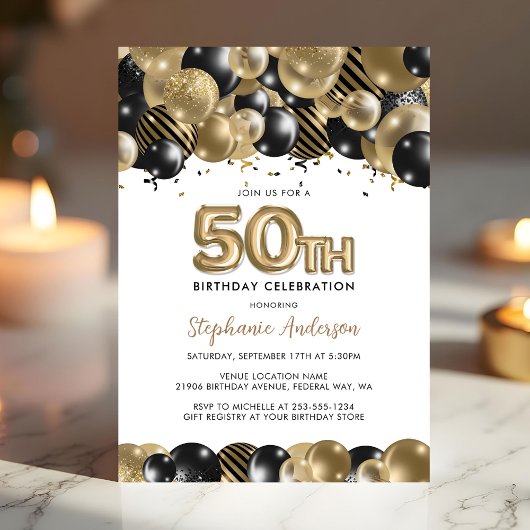 Invitation élégante 50e anniversaire or noir paill