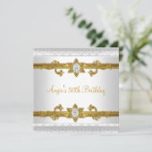 Invitation Élégante 50e fête d'anniversaire Bijou d'or blanc (Debout devant)