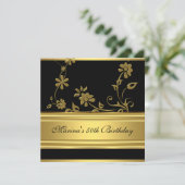 Invitation Élégante 50e fête d'anniversaire Black Gold Floral (Debout devant)