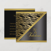 Invitation Élégante 50e fête d'anniversaire Black Gold Zebra (Devant / Derrière)