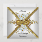 Invitation Élégante 50e fête d'anniversaire Blanc Daisy Or (Devant)