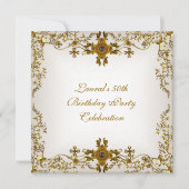 Invitation Elégante 50e fête d'anniversaire Crème blanche Or  (Devant)