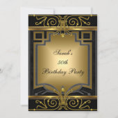 Invitation Elégante 50e fête d'anniversaire Gold Black Art Dé (Devant)