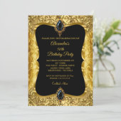 Invitation Élégante 50e fête d'anniversaire Gold Floral Gold (Debout devant)