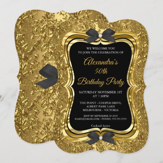 Invitation Élégante 50e fête d'anniversaire Gold Gold Black 2 (Devant / Derrière)