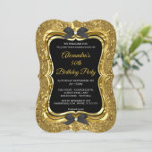 Invitation Élégante 50e fête d'anniversaire Gold Gold Black 2 (Debout devant)
