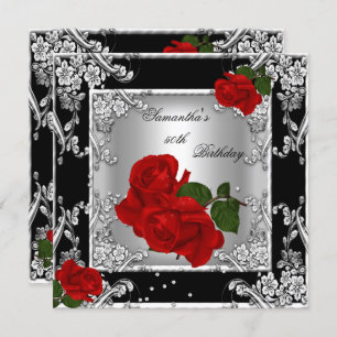 Invitation Élégante 50e fête d'anniversaire Red Rose Silver