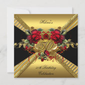 Invitation Élégante 50e fête d'anniversaire Red Roses Or Noir (Devant)