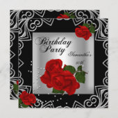 Invitation Élégante 50e fête d'anniversaire Rouge Rose Argent (Devant / Derrière)