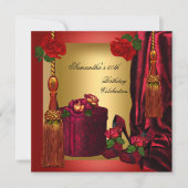 Invitation Élégante 50e fête d'anniversaire Rouge Rose Or 4 (Devant)