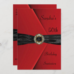 Invitation Élégante 50e Red Velvet Pearl Jewel Bow