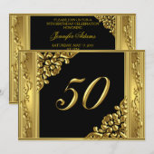 Invitation Élégante 50ème anniversaire de fête Or 50 Noir (Devant / Derrière)
